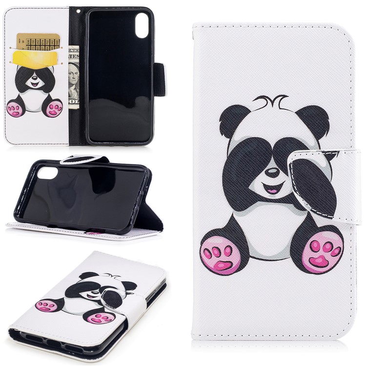 Pattern Printing PU Leather Wallet Phone Casing with Stand for iPhone X/XS 5.8-inch - Lovely Panda-1