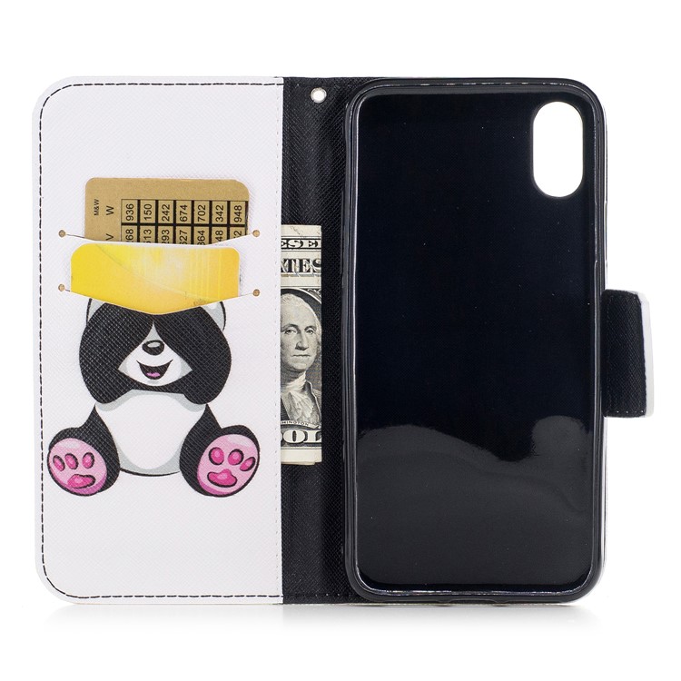 Pattern Printing PU Leather Wallet Phone Casing with Stand for iPhone X/XS 5.8-inch - Lovely Panda-8