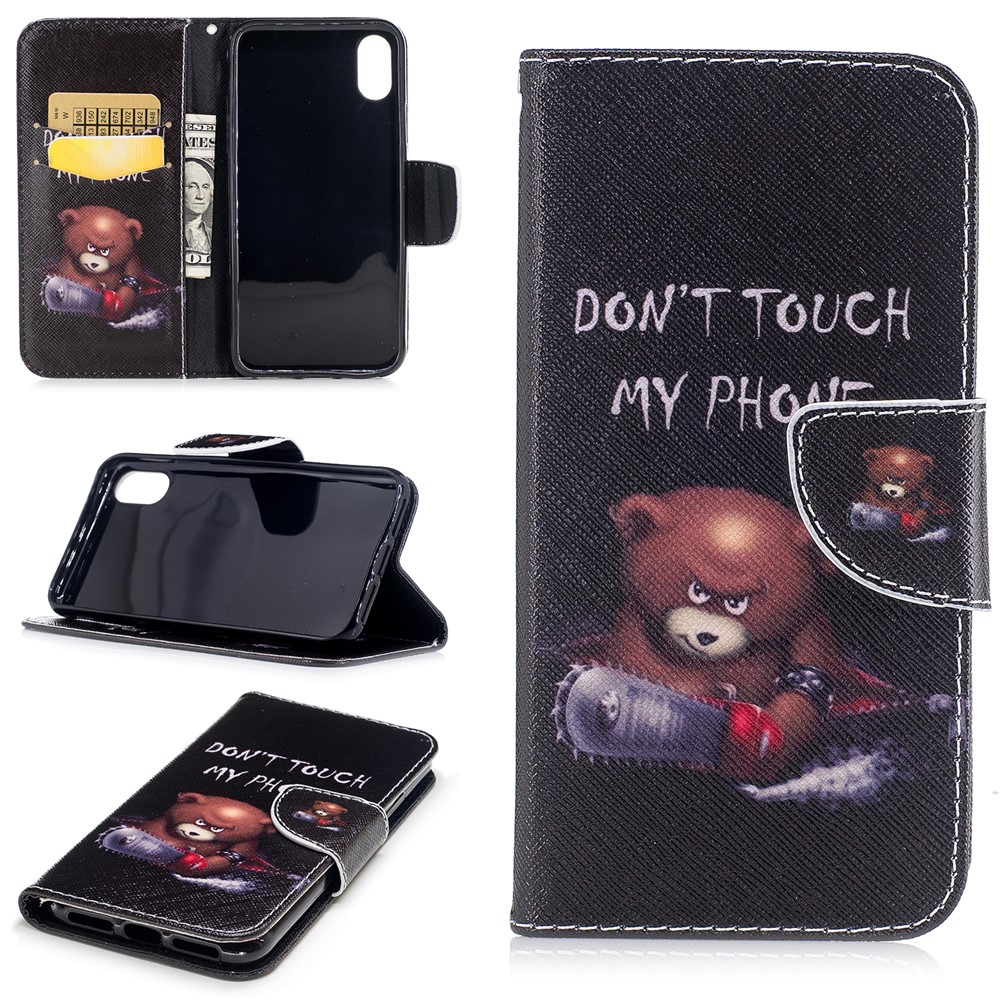 Pattern Printing Wallet Leather Magnetic Case for iPhone X/XS 5.8-inch - Brown Bear-1