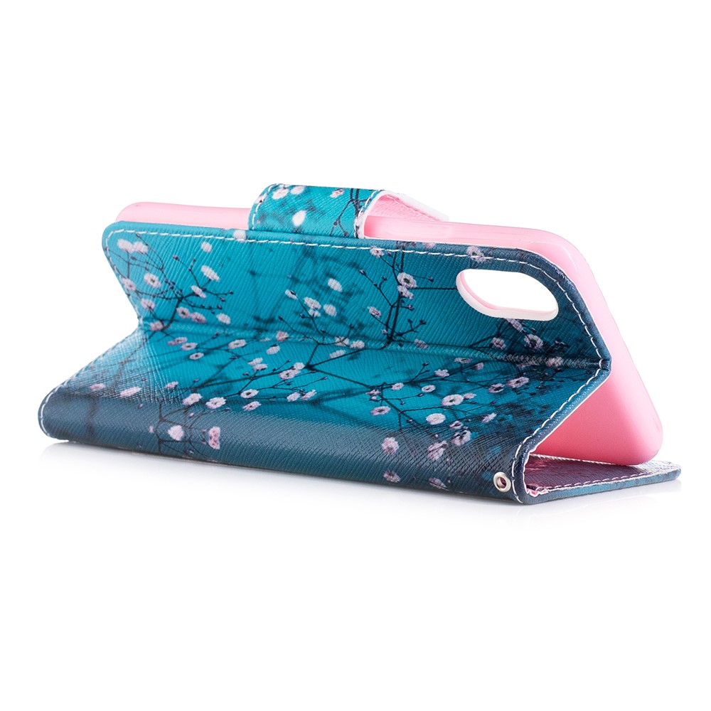 Pattern Printing Wallet Leather Stand Case for iPhone X/XS 5.8-inch - Tree with Flowers-4