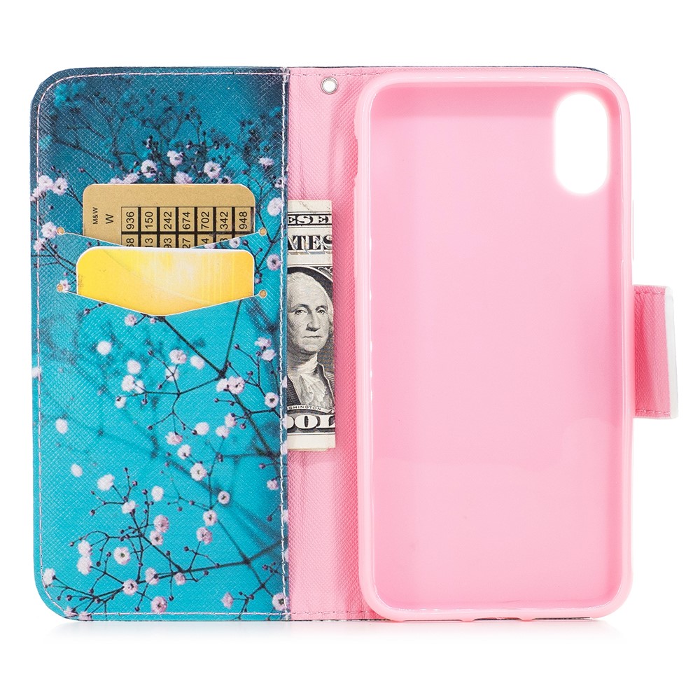 Pattern Printing Wallet Leather Stand Case for iPhone X/XS 5.8-inch - Tree with Flowers-8