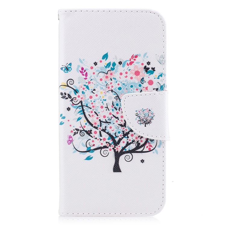 Pattern Printing Wallet Flip Leather Cell Phone Cover Case for iPhone X/XS 5.8-inch - Flowered Tree-2