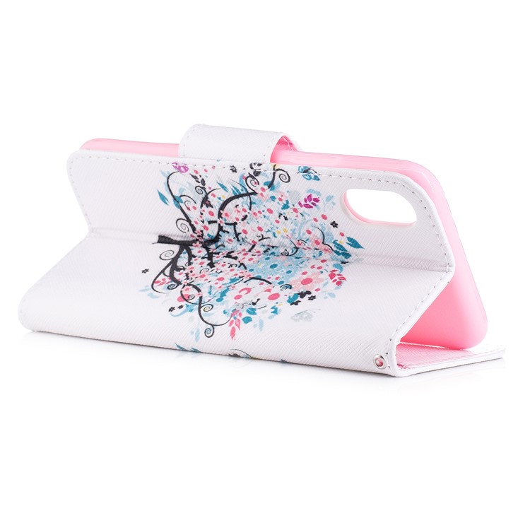 Pattern Printing Wallet Flip Leather Cell Phone Cover Case for iPhone X/XS 5.8-inch - Flowered Tree-4
