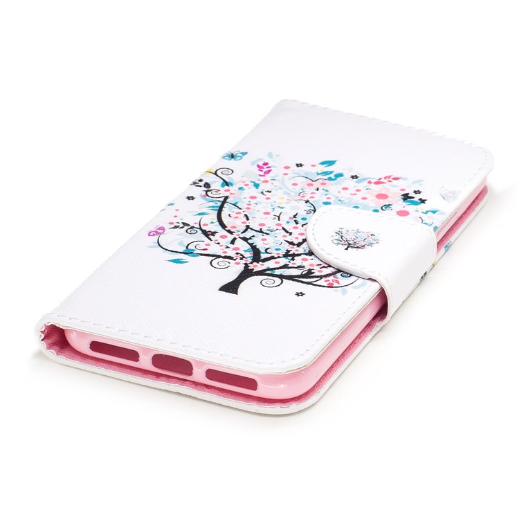 Pattern Printing Wallet Flip Leather Cell Phone Cover Case for iPhone X/XS 5.8-inch - Flowered Tree-6