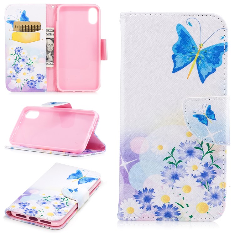 Copertina protettiva di cuoio del raccoglitore di stampa di modello per il iPhone X /10 5.8-pollice - turchino farfalla-1
