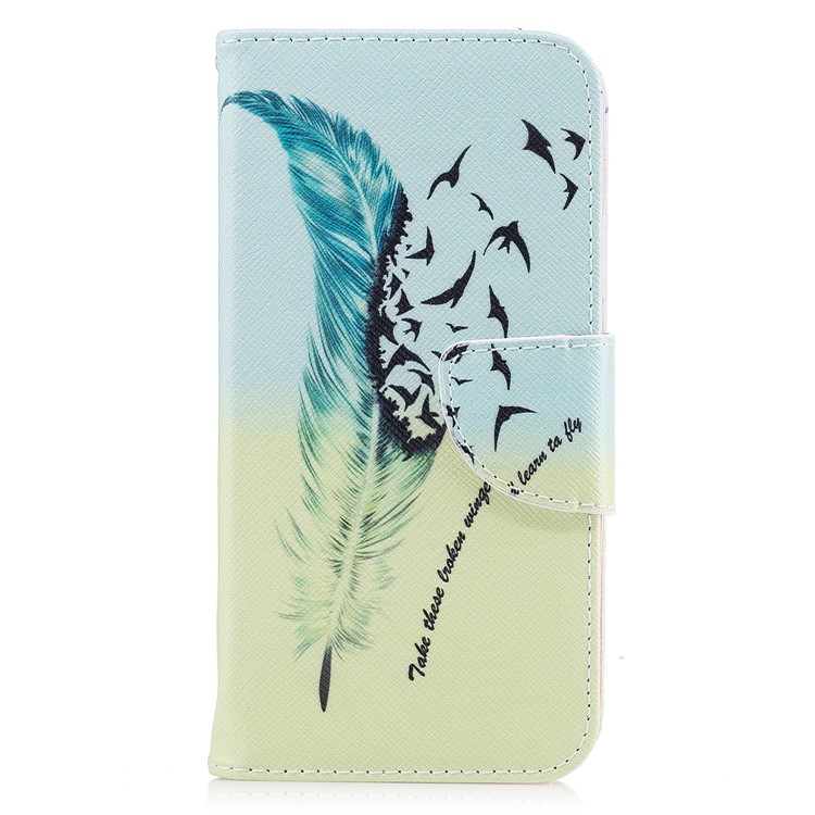 Pattern Printing Wallet Leather Stand Casing for iPhone X/XS 5.8-inch - Feather Pattern-2