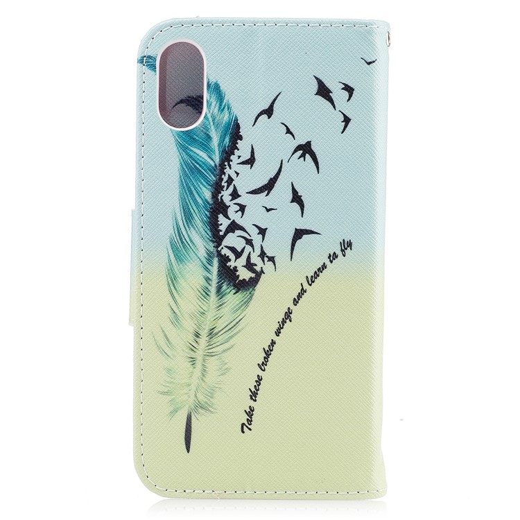Pattern Printing Wallet Leather Stand Casing for iPhone X/XS 5.8-inch - Feather Pattern-3