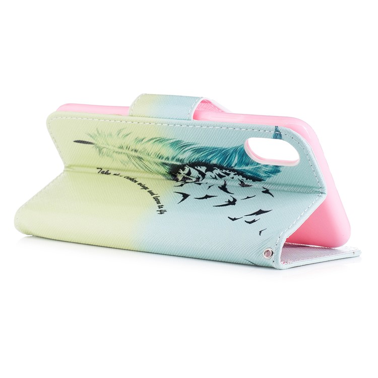 Pattern Printing Wallet Leather Stand Casing for iPhone X/XS 5.8-inch - Feather Pattern-4