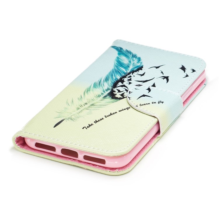 Pattern Printing Wallet Leather Stand Casing for iPhone X/XS 5.8-inch - Feather Pattern-6