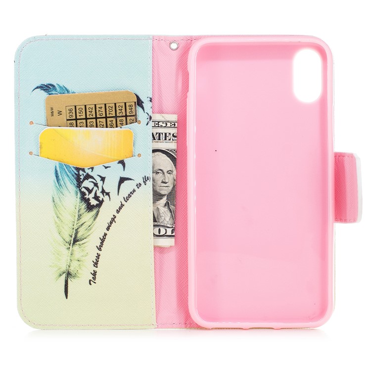 Pattern Printing Wallet Leather Stand Casing for iPhone X/XS 5.8-inch - Feather Pattern-8