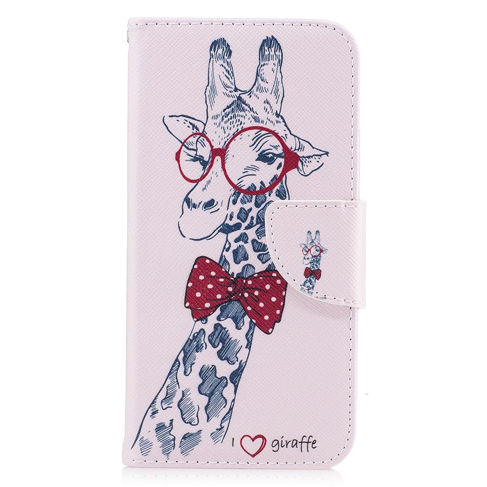 Pattern Printing Wallet Leather Stand Cover for iPhone X/XS 5.8-inch - Adorable Giraffe Wearing Glasses-2