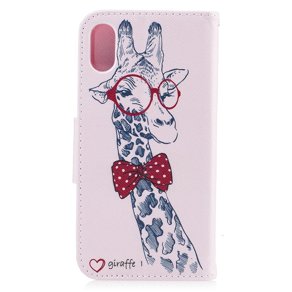 Pattern Printing Wallet Leather Stand Cover for iPhone X/XS 5.8-inch - Adorable Giraffe Wearing Glasses-3