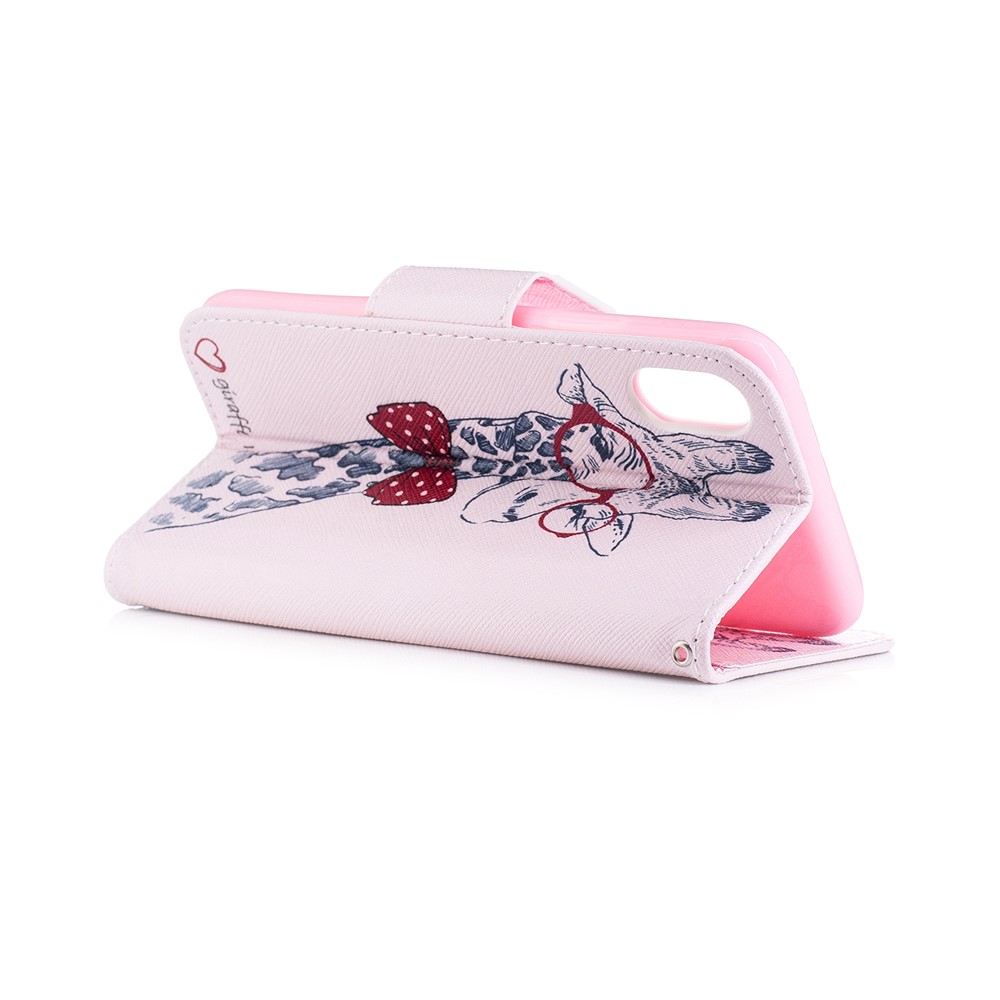 Pattern Printing Wallet Leather Stand Cover for iPhone X/XS 5.8-inch - Adorable Giraffe Wearing Glasses-4