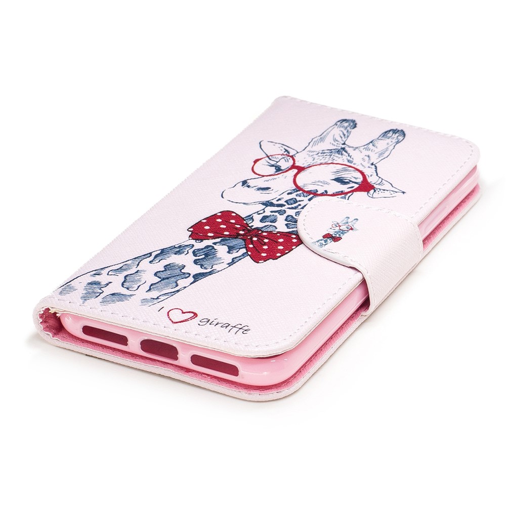 Pattern Printing Wallet Leather Stand Cover for iPhone X/XS 5.8-inch - Adorable Giraffe Wearing Glasses-6