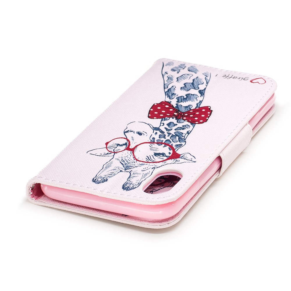 Pattern Printing Wallet Leather Stand Cover for iPhone X/XS 5.8-inch - Adorable Giraffe Wearing Glasses-7