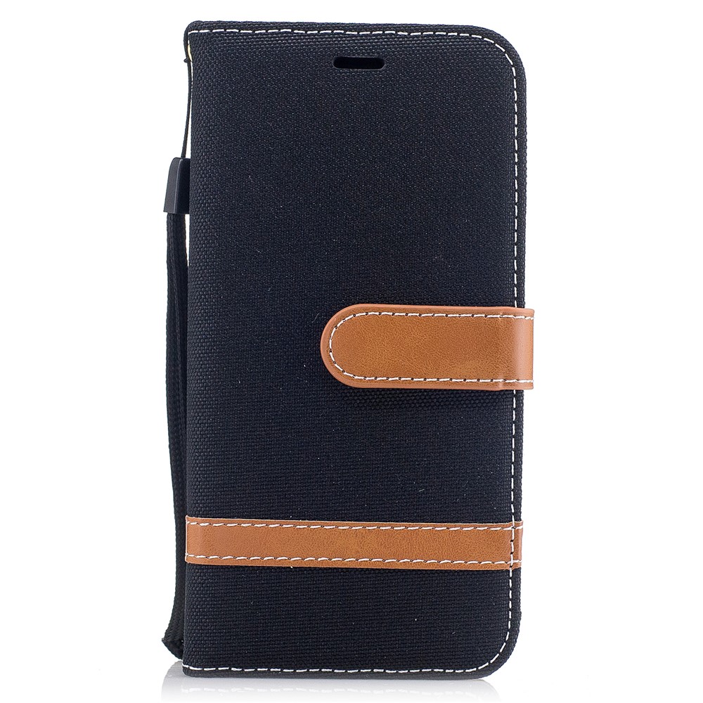 For iPhone 8 Two-tone Jean Cloth Leather Wallet Phone Protective Casing with Stand - Black-2