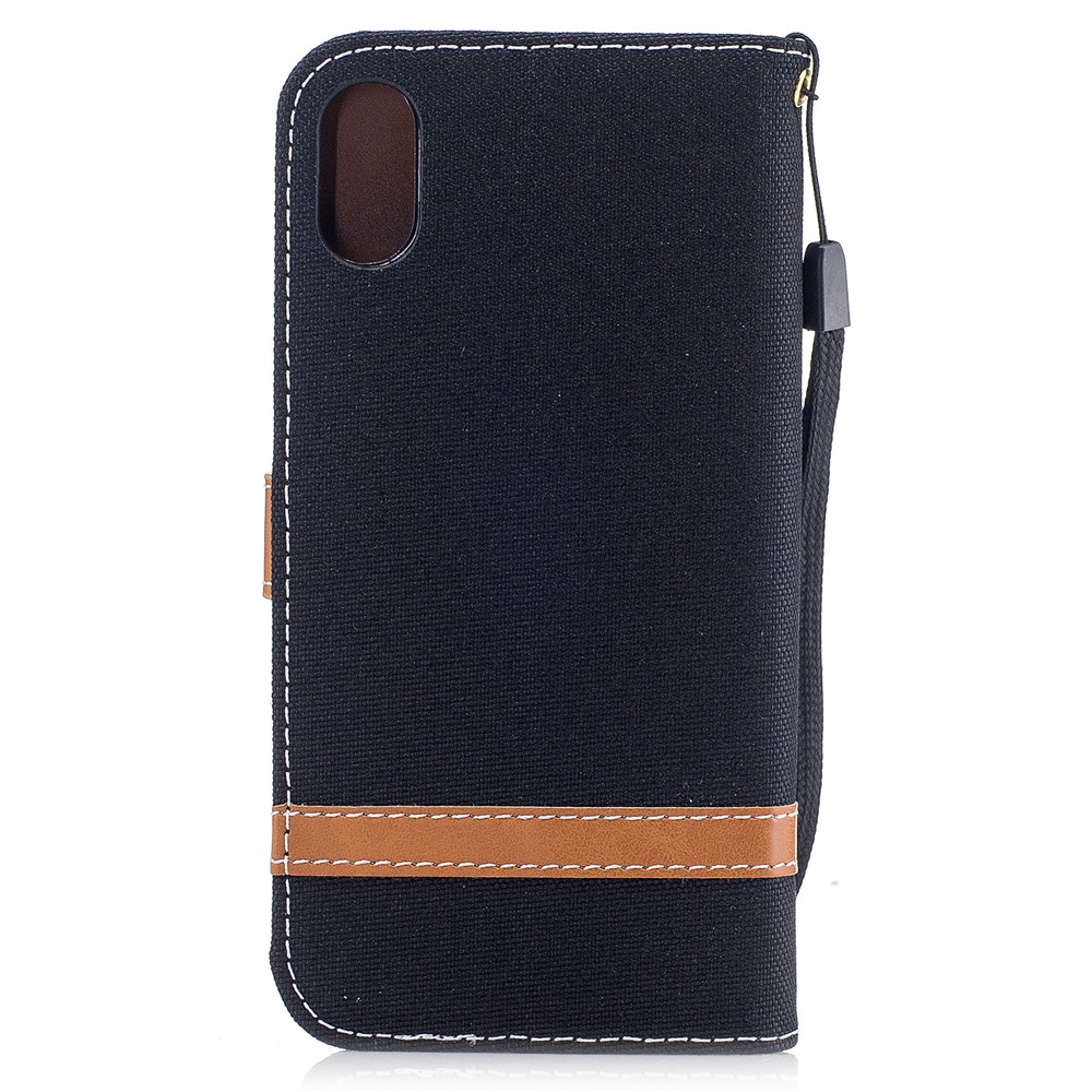 For iPhone 8 Two-tone Jean Cloth Leather Wallet Phone Protective Casing with Stand - Black-3