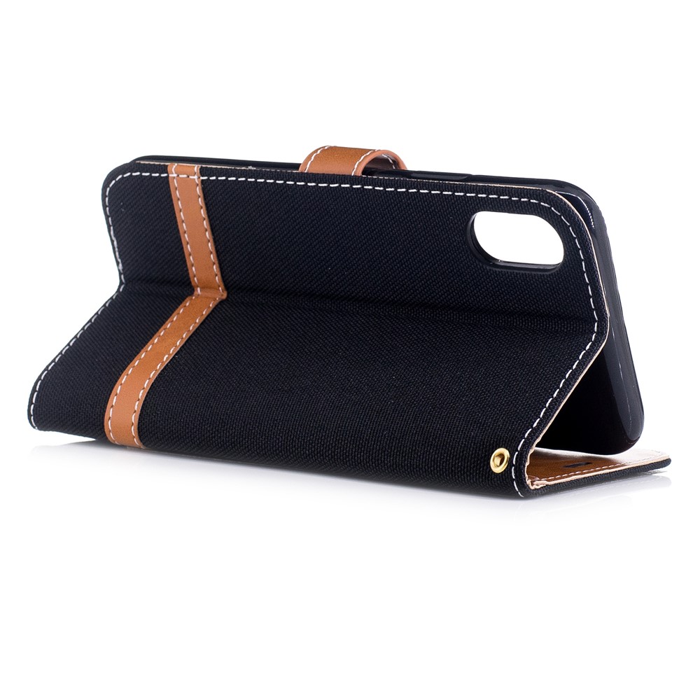 For iPhone 8 Two-tone Jean Cloth Leather Wallet Phone Protective Casing with Stand - Black-4