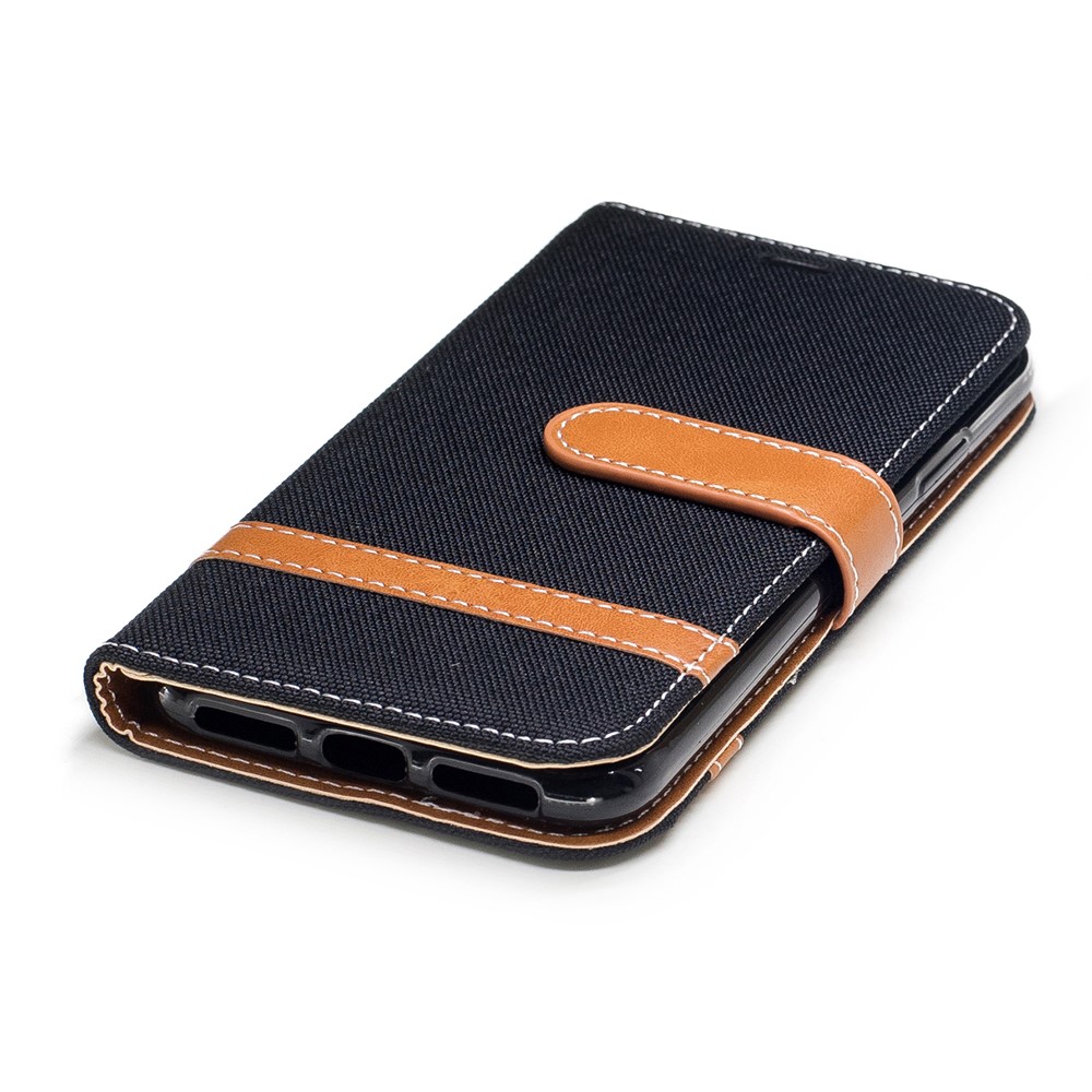 For iPhone 8 Two-tone Jean Cloth Leather Wallet Phone Protective Casing with Stand - Black-6