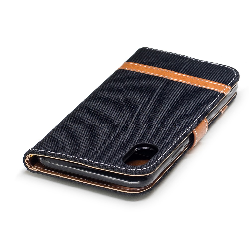 For iPhone 8 Two-tone Jean Cloth Leather Wallet Phone Protective Casing with Stand - Black-7