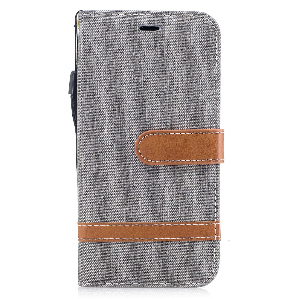 Para IPhone X / 10 5.8 Polegadas De Dois Tons De Jean Pano Couro Wallet Telefone Acessório Cofragem Protetora Com Suporte - Cinzento-2