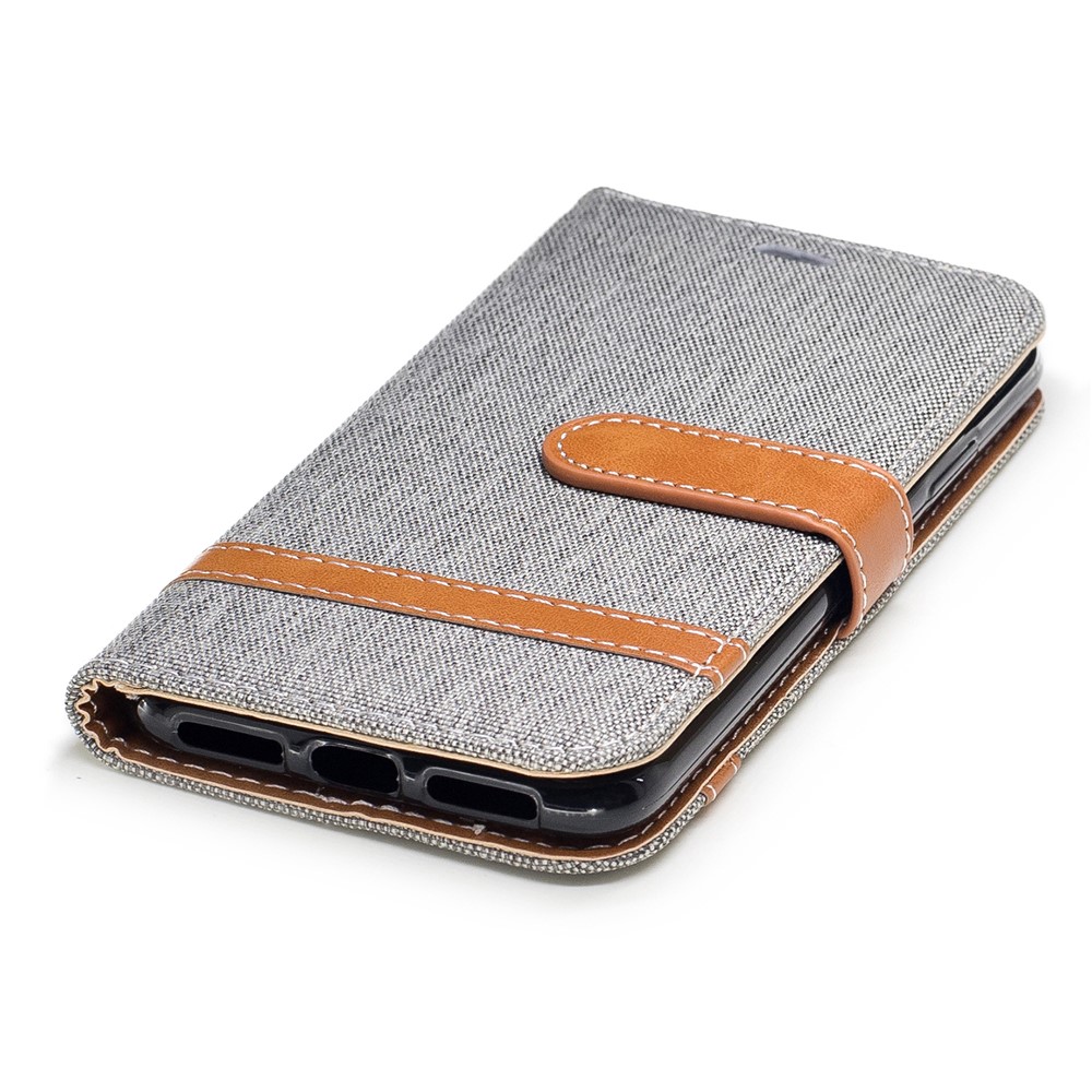 Para IPhone X / 10 5.8 Polegadas De Dois Tons De Jean Pano Couro Wallet Telefone Acessório Cofragem Protetora Com Suporte - Cinzento-6