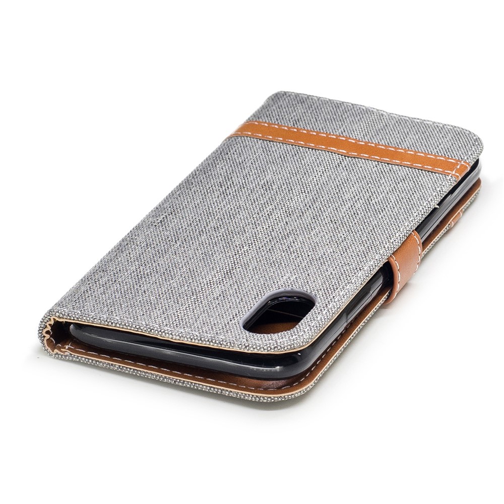 Para IPhone X / 10 5.8 Polegadas De Dois Tons De Jean Pano Couro Wallet Telefone Acessório Cofragem Protetora Com Suporte - Cinzento-7