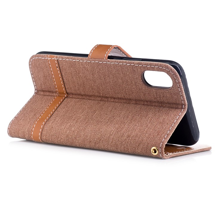 For iPhone X/XS 5.8-inch Two-tone Jean Cloth Leather Stand Wallet Phone Protective Shell - Khaki-4