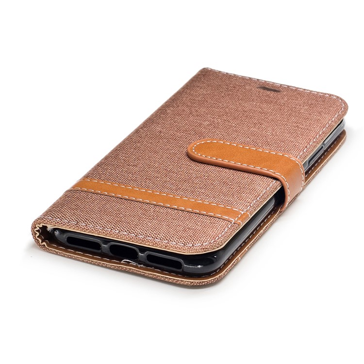 For iPhone X/XS 5.8-inch Two-tone Jean Cloth Leather Stand Wallet Phone Protective Shell - Khaki-6