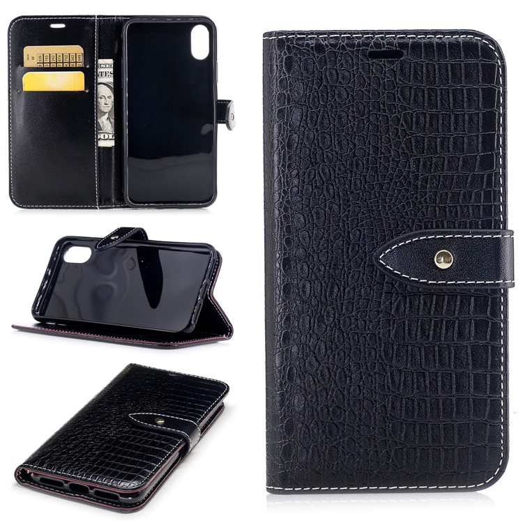For iPhone 8 Ultra Crocodile Texture Flip Stand Wallet Leather Case Cover - Black-1