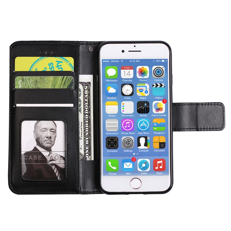 Imprint Henna Lotus Wallet Stand Leather Case with Strap for iPhone 8 / 7 4.7 inch - Black-5