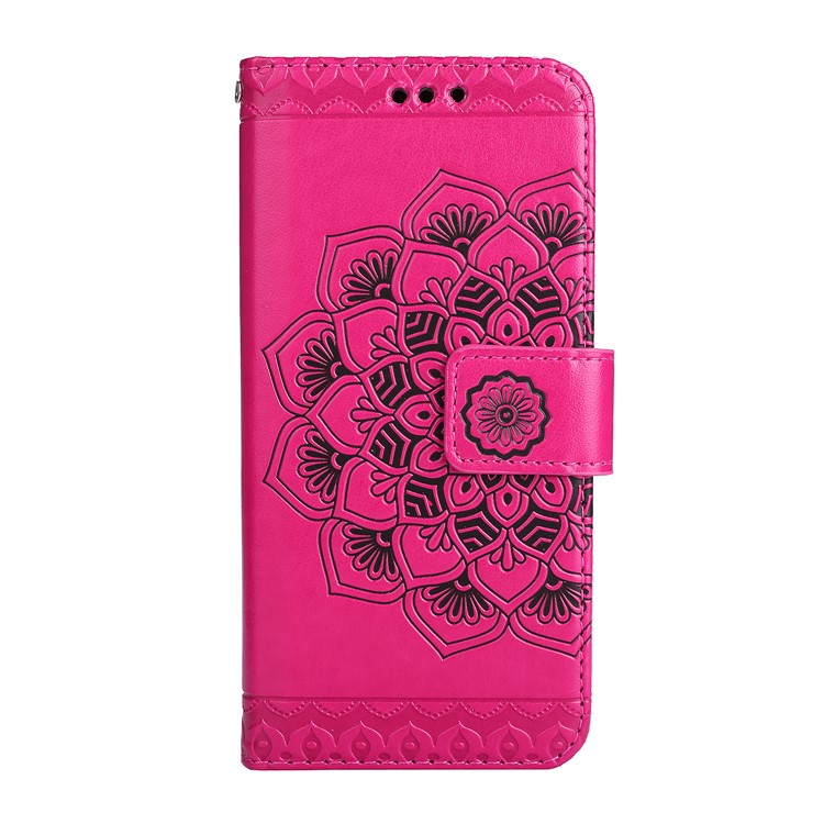 For iPhone 8 / 7 4.7 inch Imprint Henna Lotus Card Slots Stand Leather Case Accessory with Strap - Rose-2