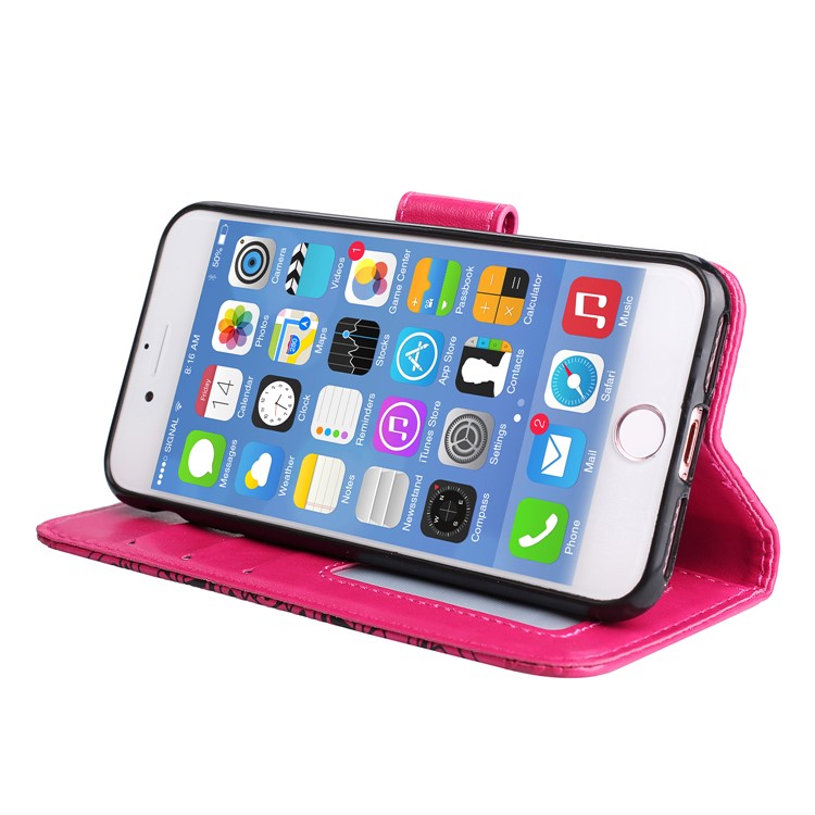 For iPhone 8 / 7 4.7 inch Imprint Henna Lotus Card Slots Stand Leather Case Accessory with Strap - Rose-3