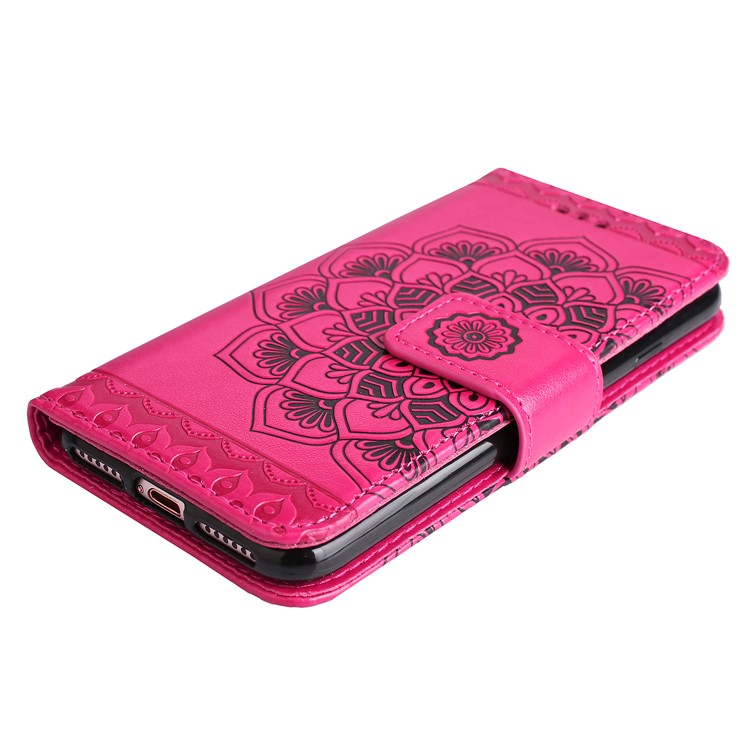 For iPhone 8 / 7 4.7 inch Imprint Henna Lotus Card Slots Stand Leather Case Accessory with Strap - Rose-4