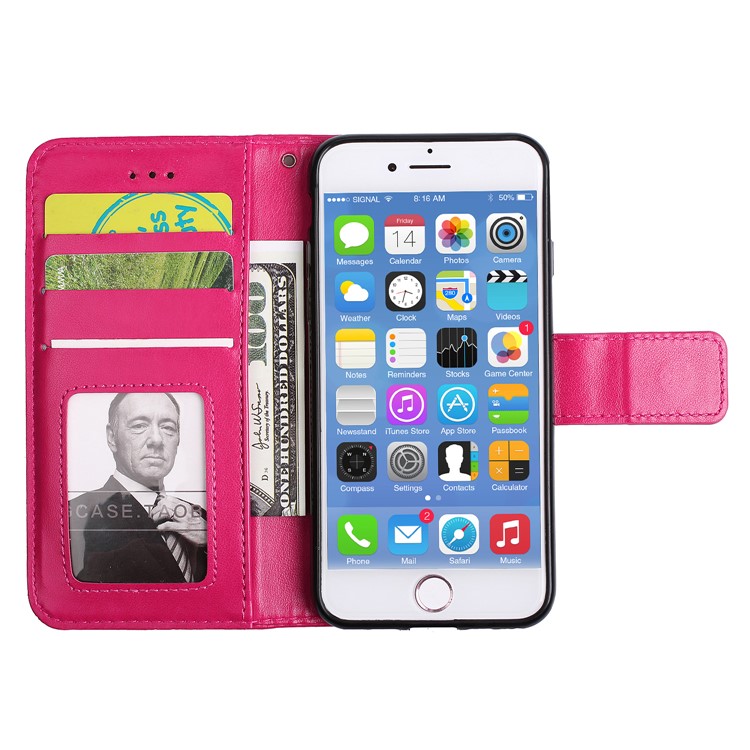 For iPhone 8 / 7 4.7 inch Imprint Henna Lotus Card Slots Stand Leather Case Accessory with Strap - Rose-5