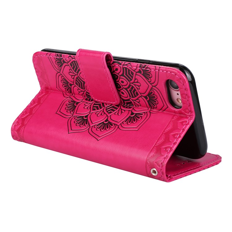 For iPhone 8 / 7 4.7 inch Imprint Henna Lotus Card Slots Stand Leather Case Accessory with Strap - Rose-6