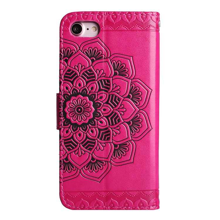 For iPhone 8 / 7 4.7 inch Imprint Henna Lotus Card Slots Stand Leather Case Accessory with Strap - Rose-7