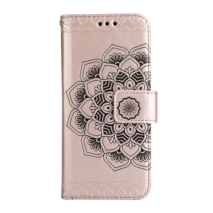 Imprint Henna Lotus Wallet Foldable Leather Cell Phone Case with Lanyard for iPhone 8 / 7 4.7 inch - Rose Gold-2