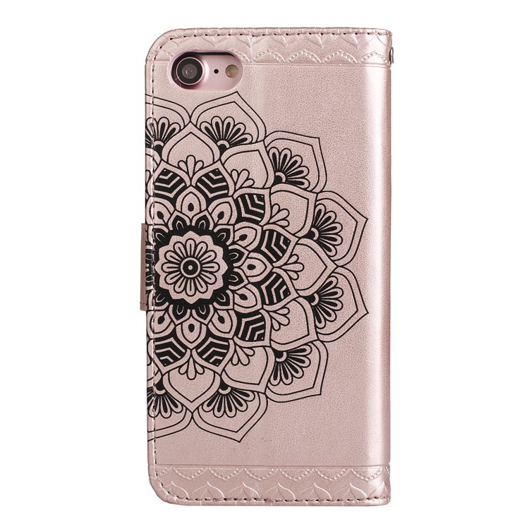 Imprint Henna Lotus Wallet Foldable Leather Cell Phone Case with Lanyard for iPhone 8 / 7 4.7 inch - Rose Gold-7