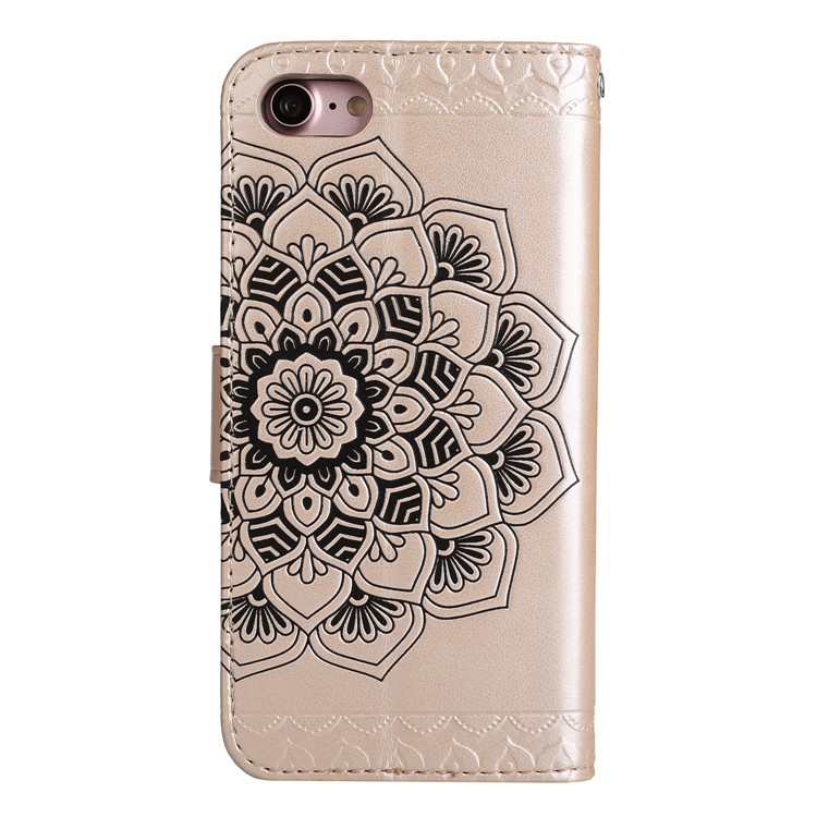 For iPhone 8 / 7 4.7 inch Imprint Henna Lotus Wallet Stand Leather Mobile Shell with Strap - Gold-7