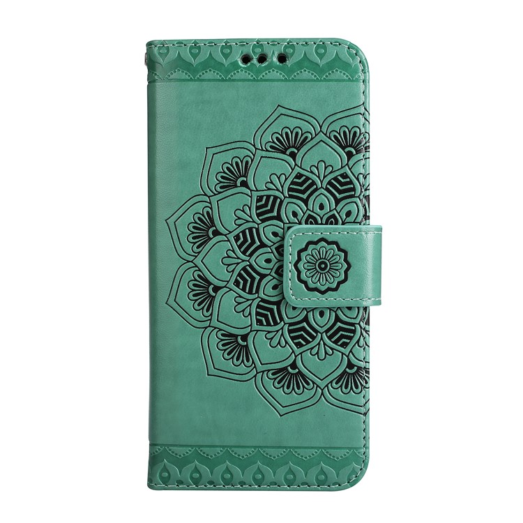 Imprint Henna Lotus Wallet Stand Leather Case Cover with Lanyard for iPhone 8 / 7 4.7 inch - Green-2