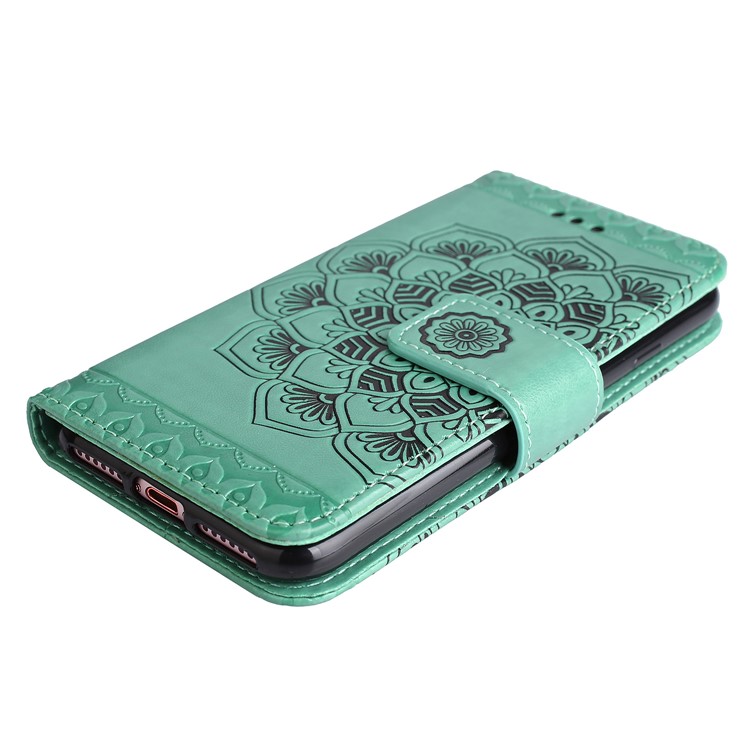 Imprint Henna Lotus Wallet Stand Leather Case Cover with Lanyard for iPhone 8 / 7 4.7 inch - Green-4