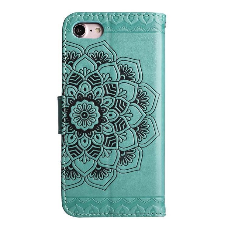 Imprint Henna Lotus Wallet Stand Leather Case Cover with Lanyard for iPhone 8 / 7 4.7 inch - Green-6