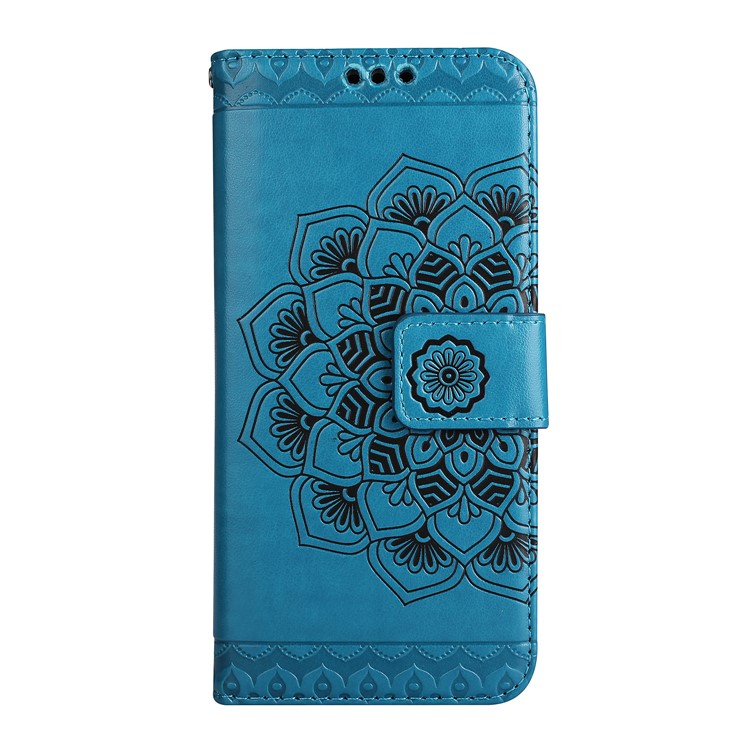 For iPhone 8 / 7 4.7 inch Imprint Henna Lotus Wallet Stand Leather Flip Case with Strap - Blue-2