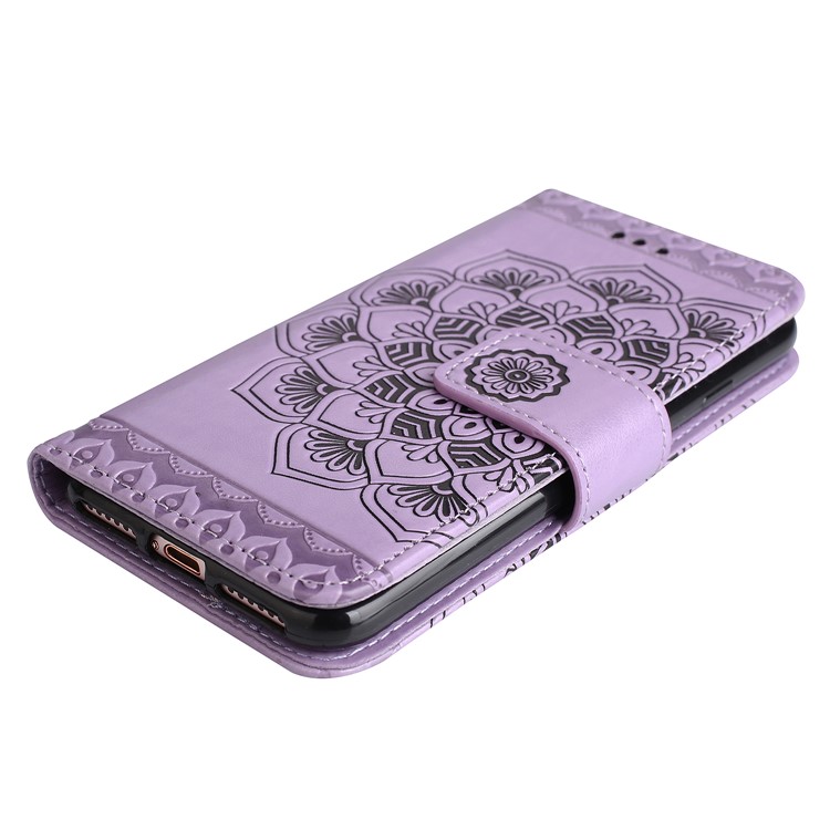 Imprint Henna Lotus Wallet Stand Leather Case Shell with Strap for iPhone 8 / 7 4.7 inch - Purple-4