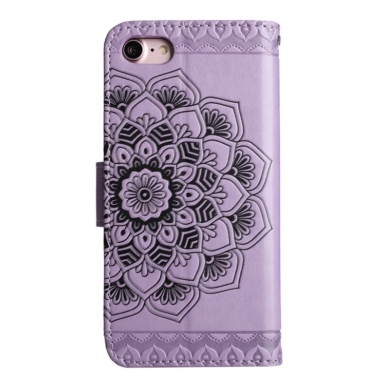 Imprint Henna Lotus Wallet Stand Leather Case Shell with Strap for iPhone 8 / 7 4.7 inch - Purple-6