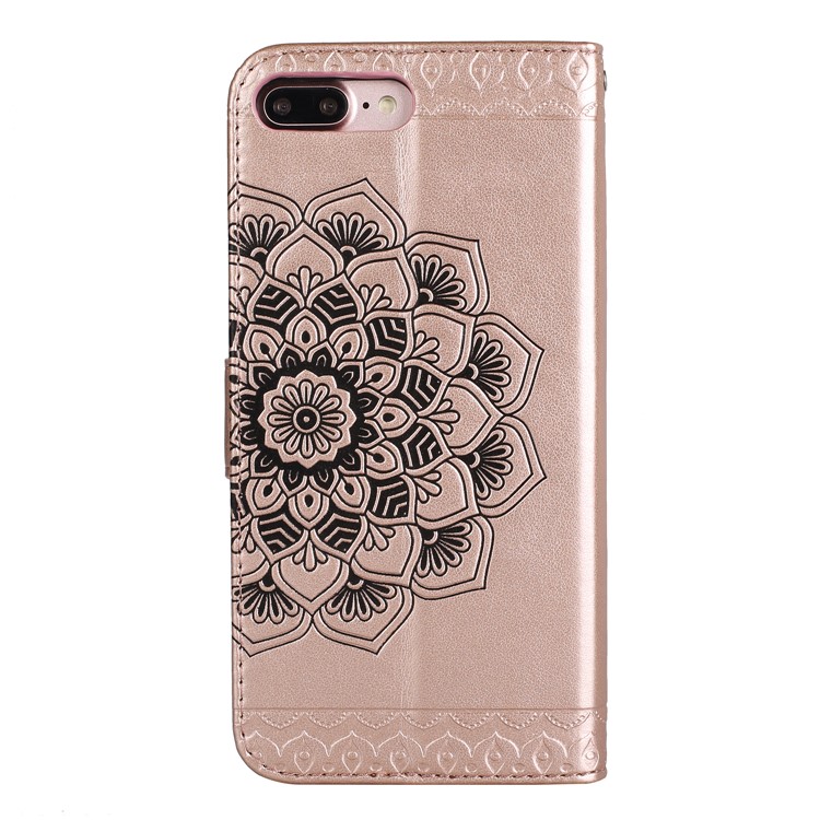 Mentions légales Henna Lotus Stand Flip Leather Phone Case pour iPhone 8 Plus / 7 Plus avec Lanyard - Or rose-3