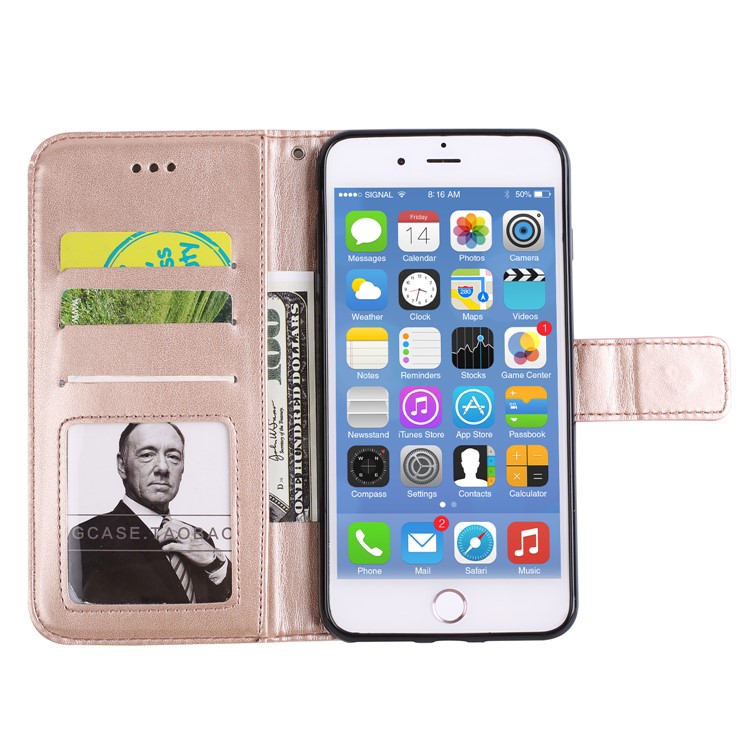 Mentions légales Henna Lotus Stand Flip Leather Phone Case pour iPhone 8 Plus / 7 Plus avec Lanyard - Or rose-5