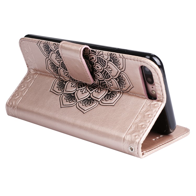 Mentions légales Henna Lotus Stand Flip Leather Phone Case pour iPhone 8 Plus / 7 Plus avec Lanyard - Or rose-7