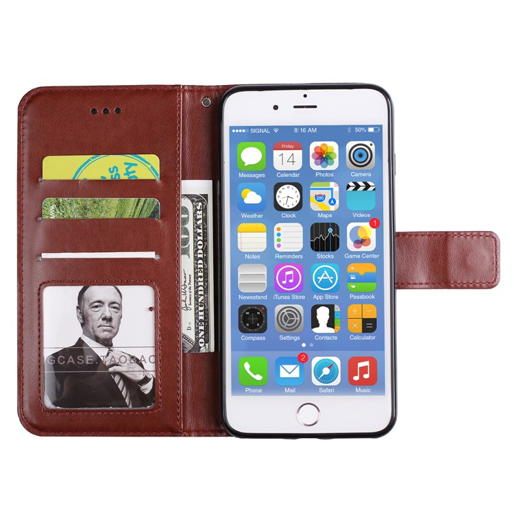 For iPhone 8 Plus / 7 Plus Imprint Henna Lotus Card Slots Leather Case Accessory with Strap - Brown-5